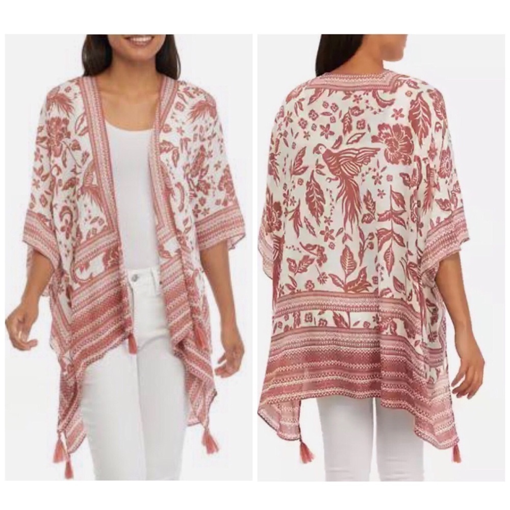 VINCE CAMUTO Bird Floral Block Print Topper Wrap Kimono